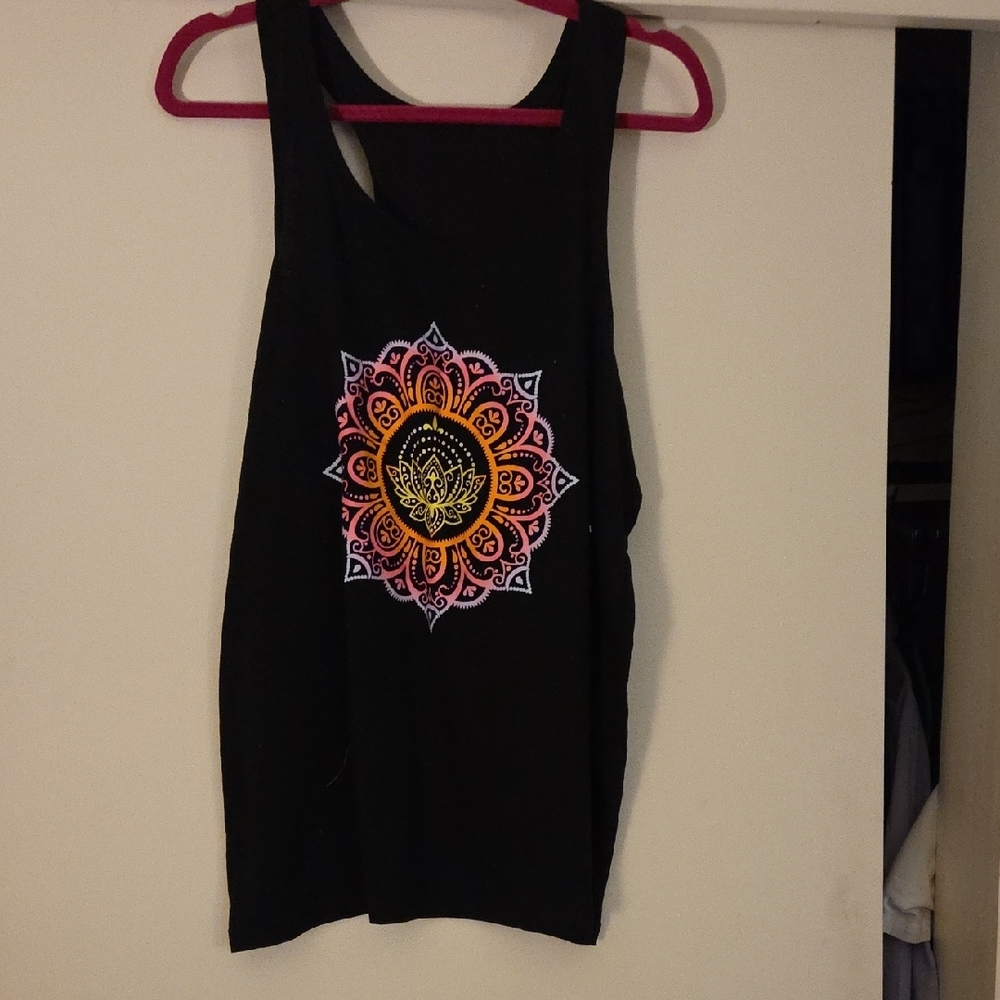 Black Sleeveless Top with Mandala Design